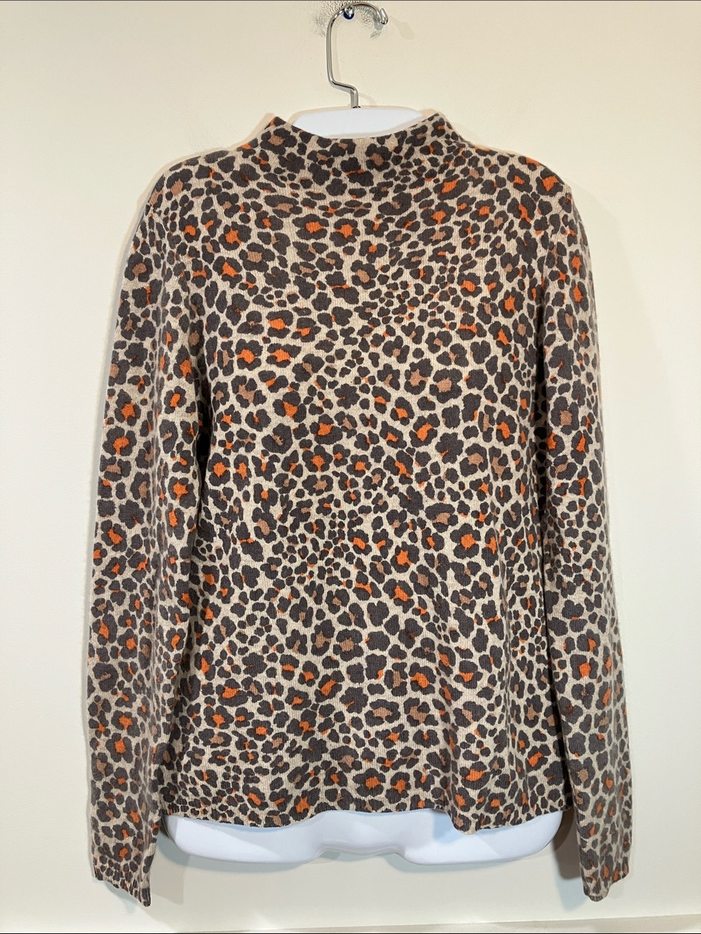 Kinross Cashmere Leopard Print Mock Neck Sweater in Brown and Orange S P